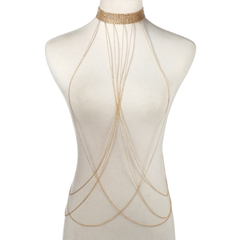 Body Jewelry Usa - Gold Color Body Chain Women Rhinestone