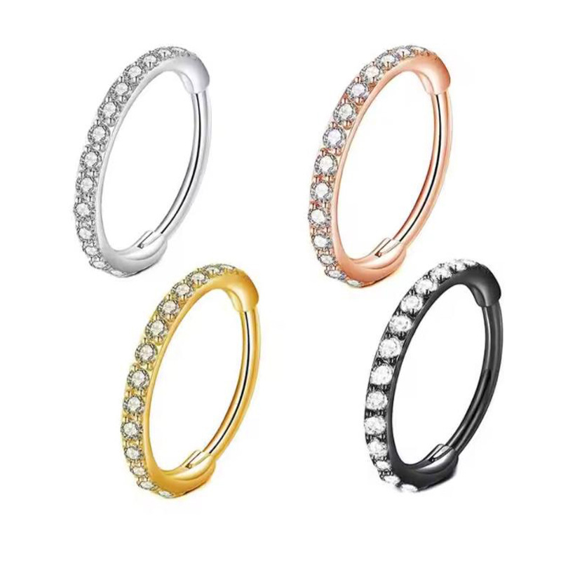 16G Clear CZ Nose Ring Hoop 31 - Body Jewelry And Earrings 评论和价格
