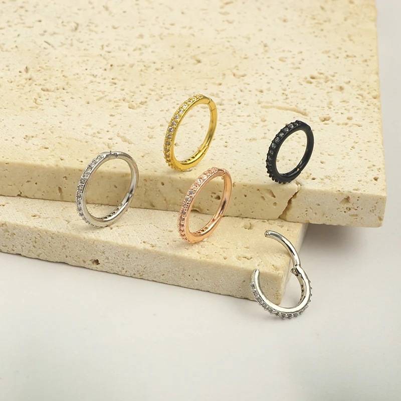 16G Clear CZ Nose Ring Hoop 31 - Body Jewelry And Earrings 评论和价格
