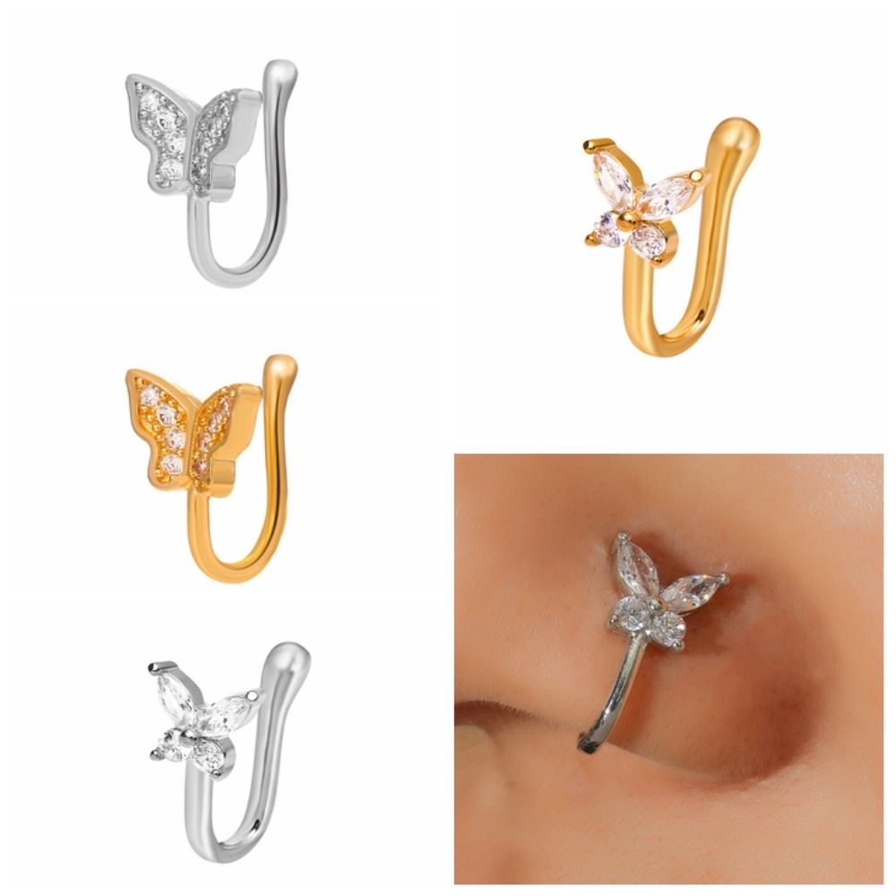 Rhinestone Butterfly Nose Ring - Body Jewelry And Earrings 评论和价格