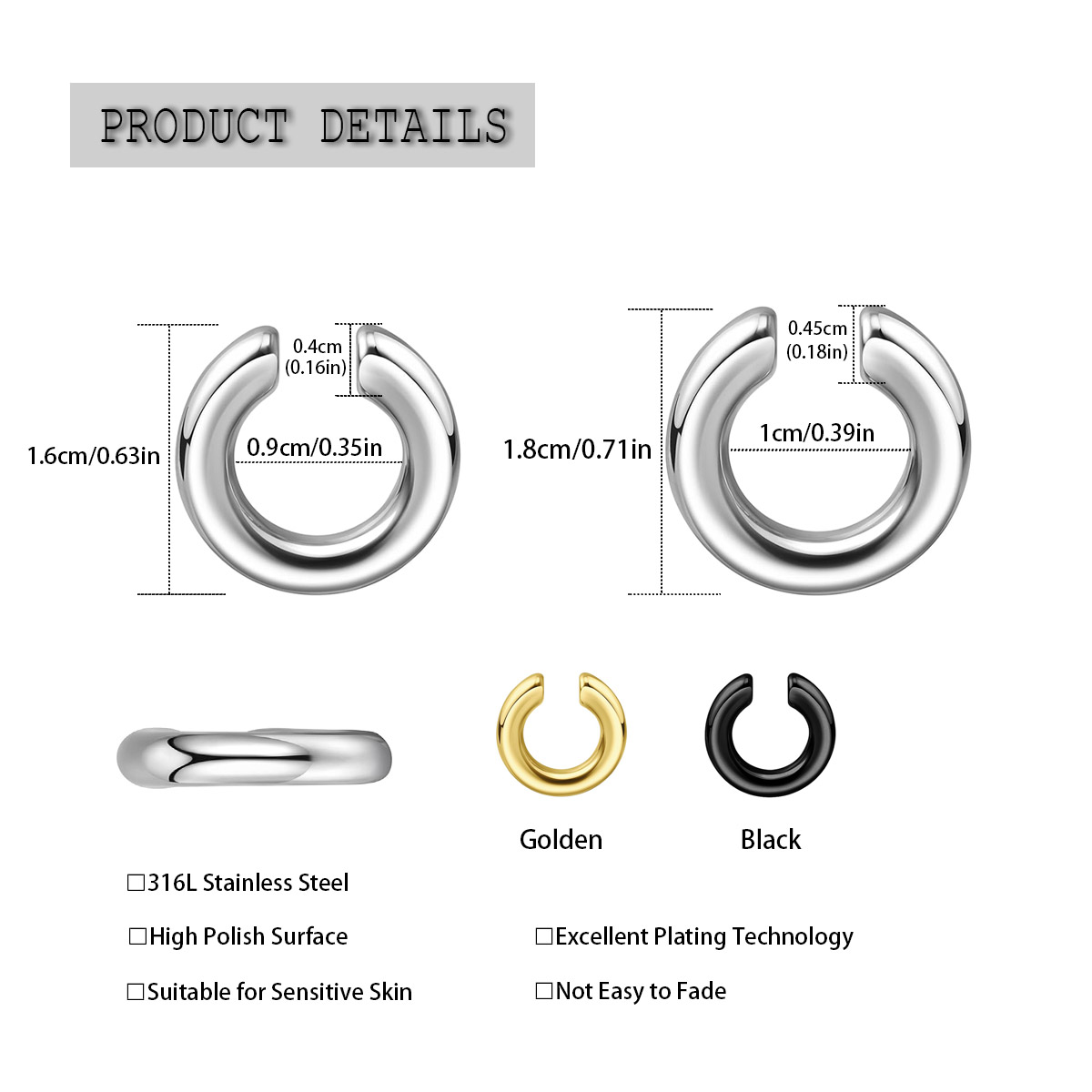 1pc Exaggerated c-Shaped Non-P - Body Jewelry And Earrings 评论和价格